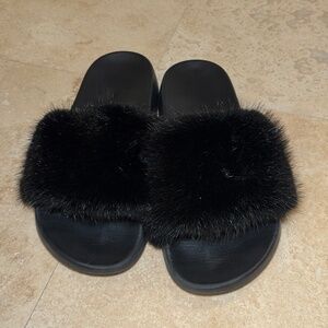 Givenchy Black Furry Slides